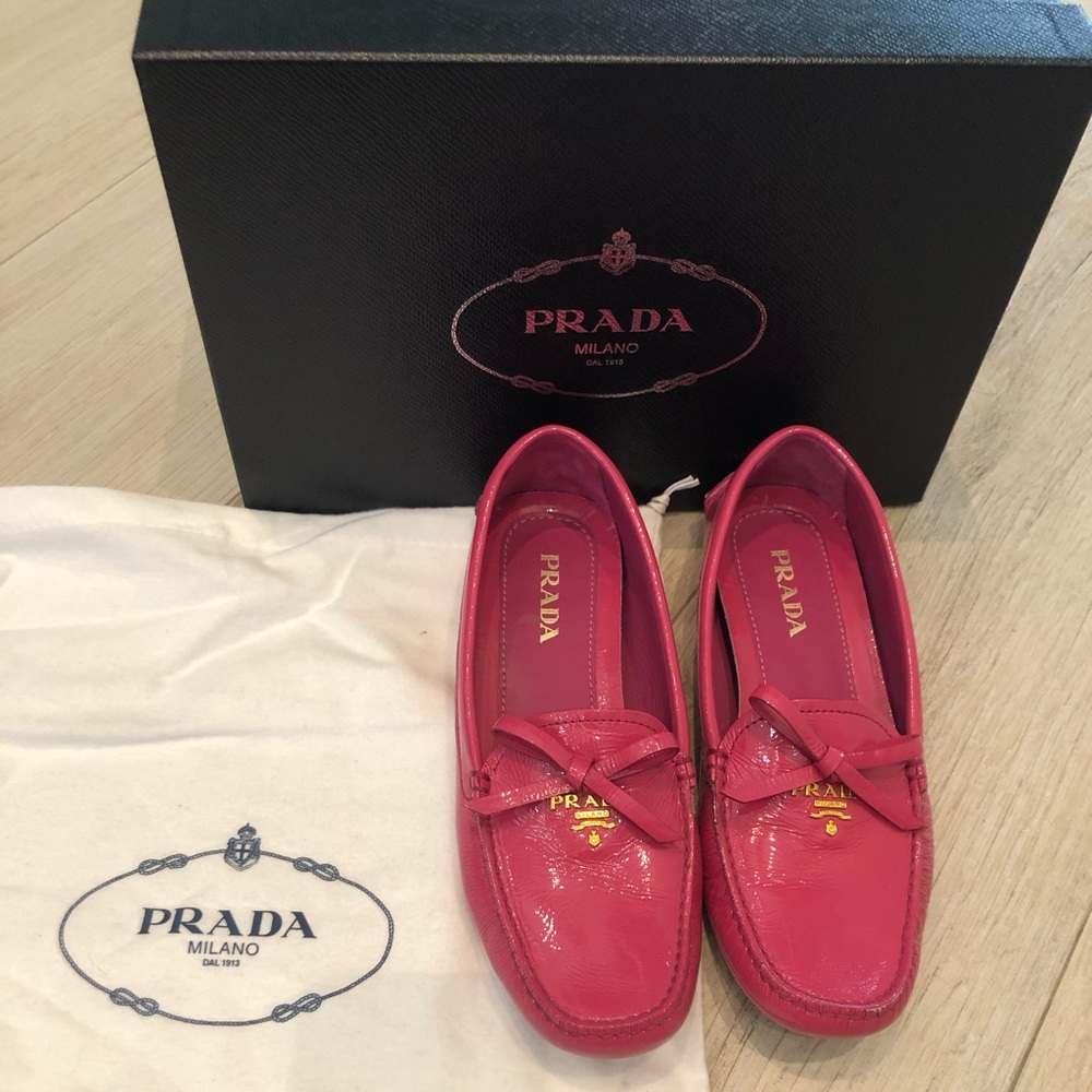 Prada Pink Patent Leather Driving Moccasin Loafer